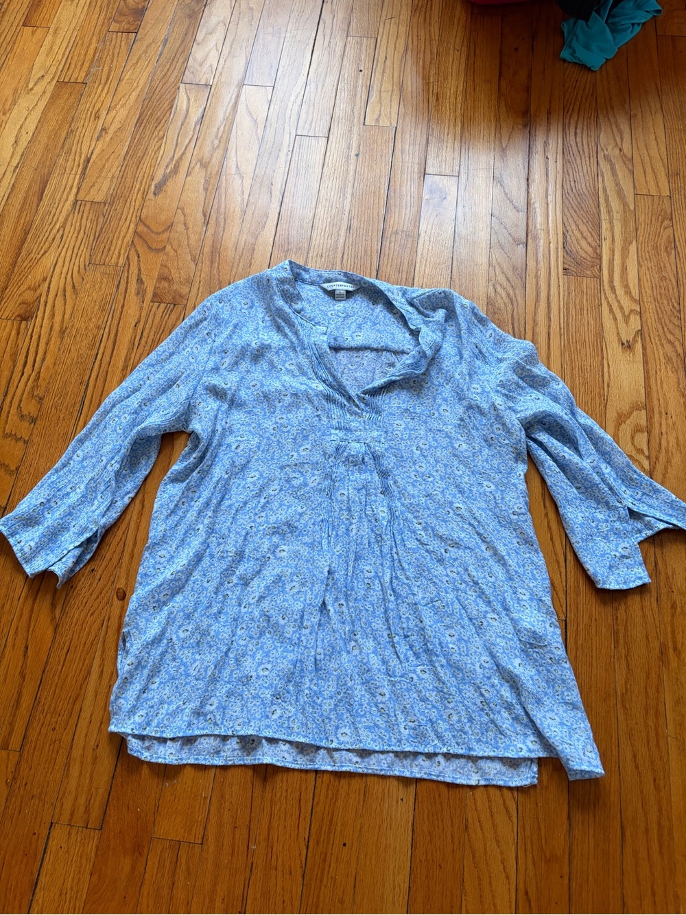 Light Blue Floral Women’s V-Neck Blouse